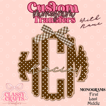 Fall Neutral Polkadots - Custom Monogram Transfer