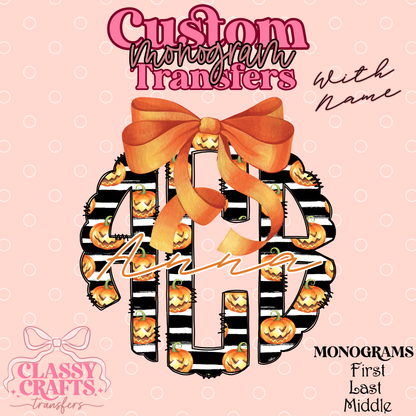 Spooky Striped Pumpkins - Custom Monogram Transfer