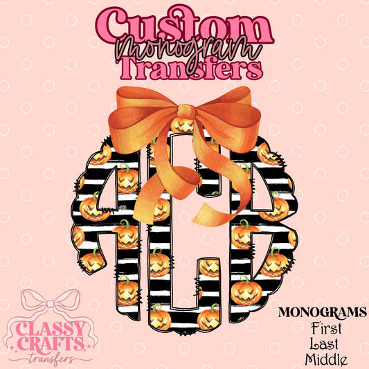 Spooky Striped Pumpkins - Custom Monogram Transfer