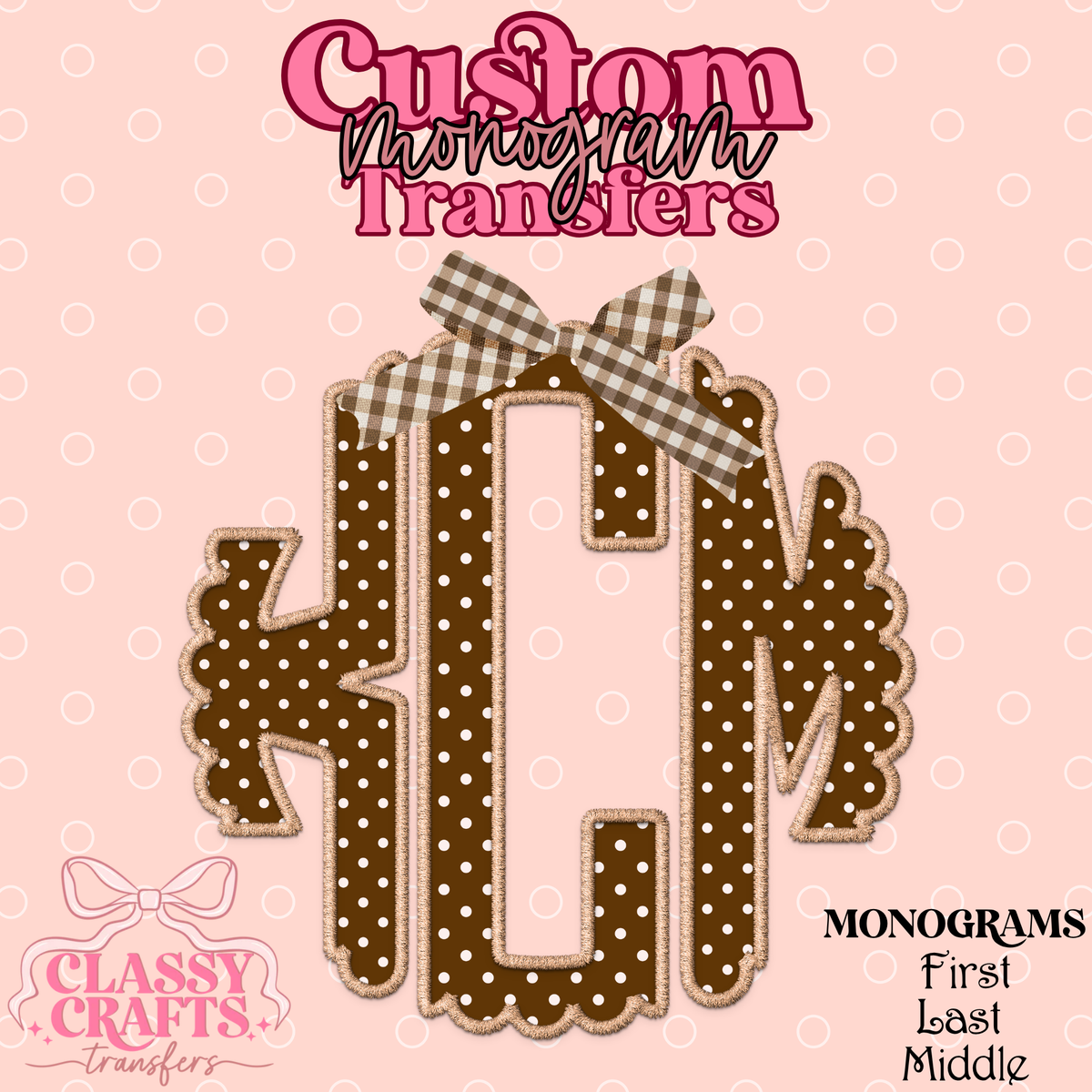 Fall Neutral Polkadots - Custom Monogram Transfer