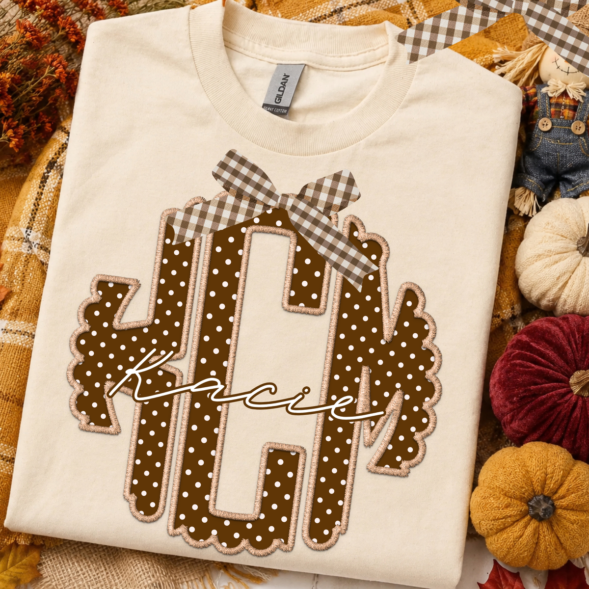 Fall Neutral Polkadots - Custom Monogram Transfer