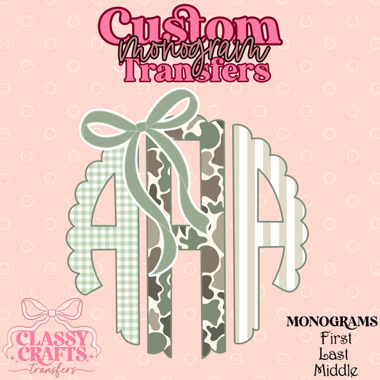 Preppy Gingham Camo - Custom Scalloped Monogram Transfer
