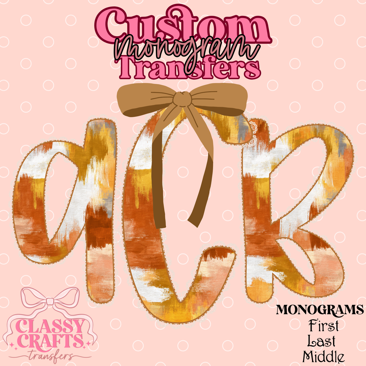 Fall Colored Brushstroke - Custom Monogram Transfer