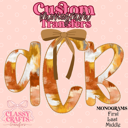 Fall Colored Brushstroke - Custom Monogram Transfer