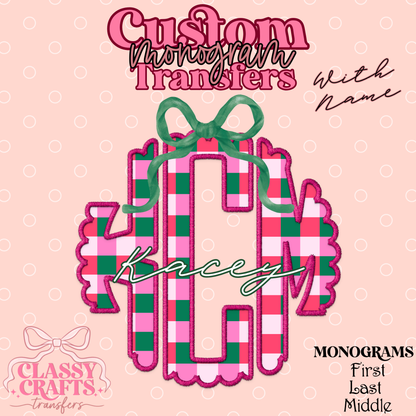 Pink Christmas Plaid - Custom Monogram Transfer