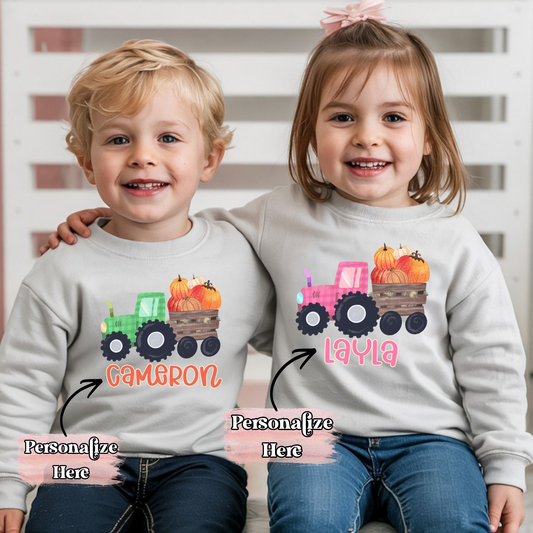 Fall Pumpkin Tractor Nameplate -  ‼️Fully Customizable Transfer‼️