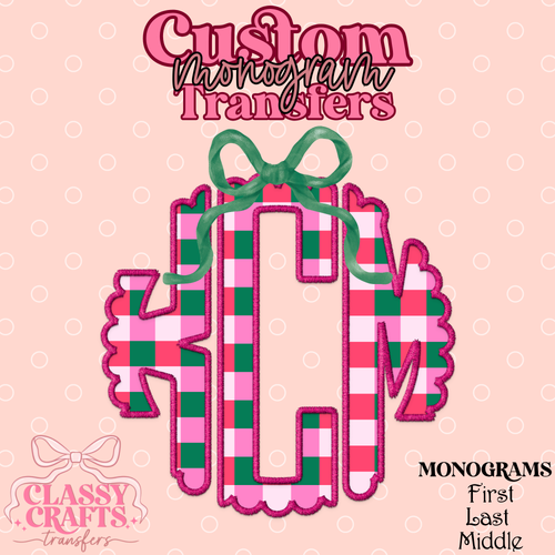Pink Christmas Plaid - Custom Monogram Transfer