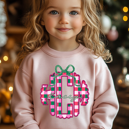 Pink Christmas Plaid - Custom Monogram Transfer