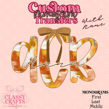 Fall Colored Brushstroke - Custom Monogram Transfer