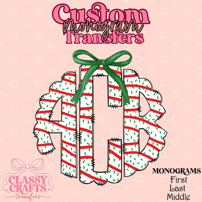 Christmas Cake - Custom Monogram Transfer