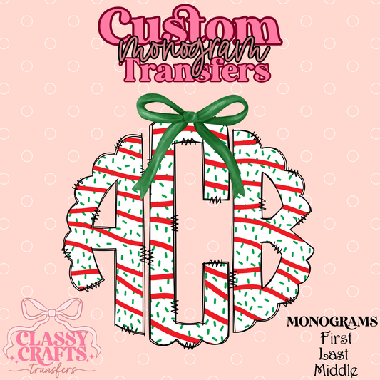 Christmas Cake - Custom Monogram Transfer