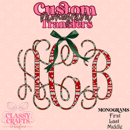 Christmas Faux Crochet - Custom Monogram Transfer