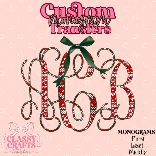 Christmas Faux Crochet - Custom Monogram Transfer