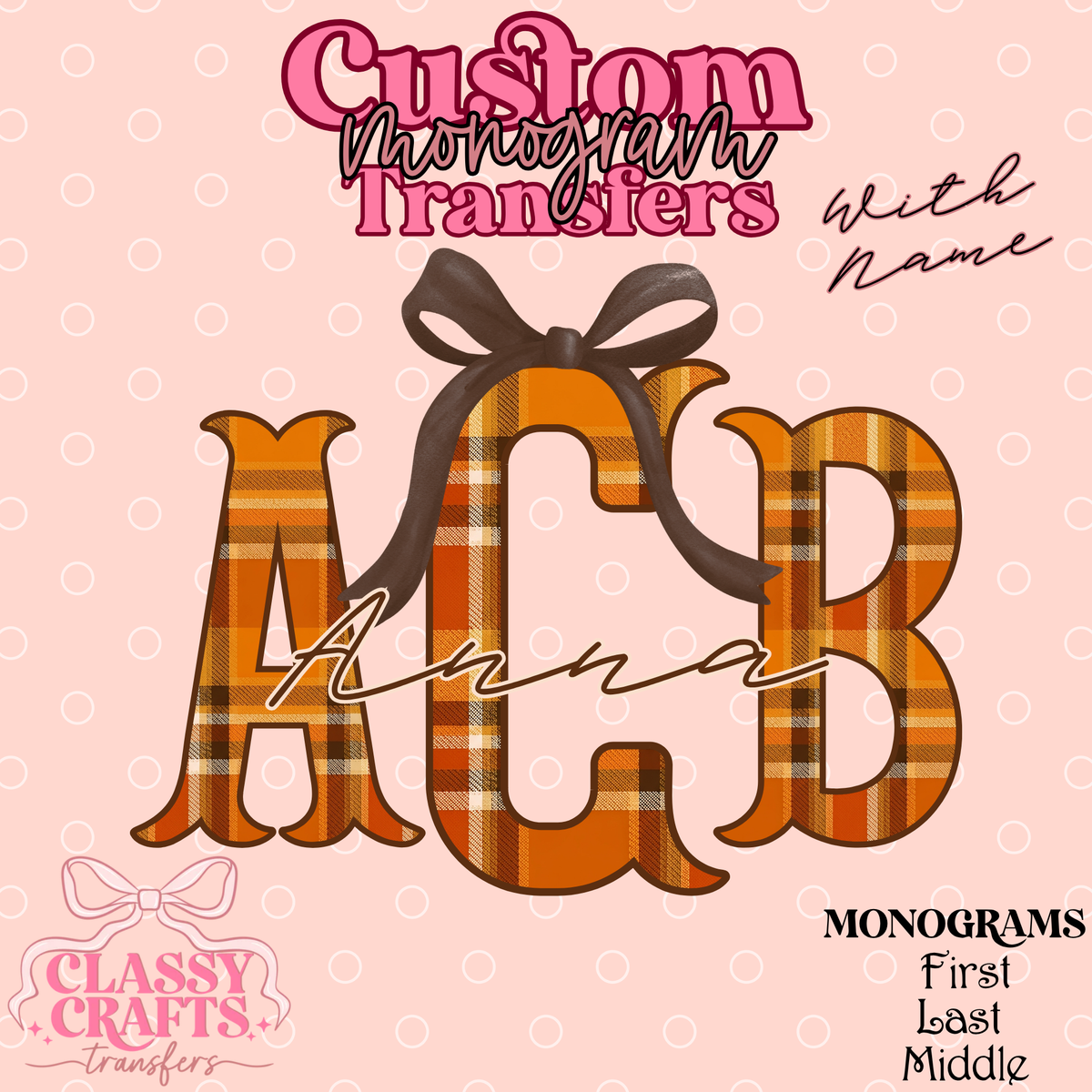 Preppy Plaid Fishtail - Custom Monogram Transfer