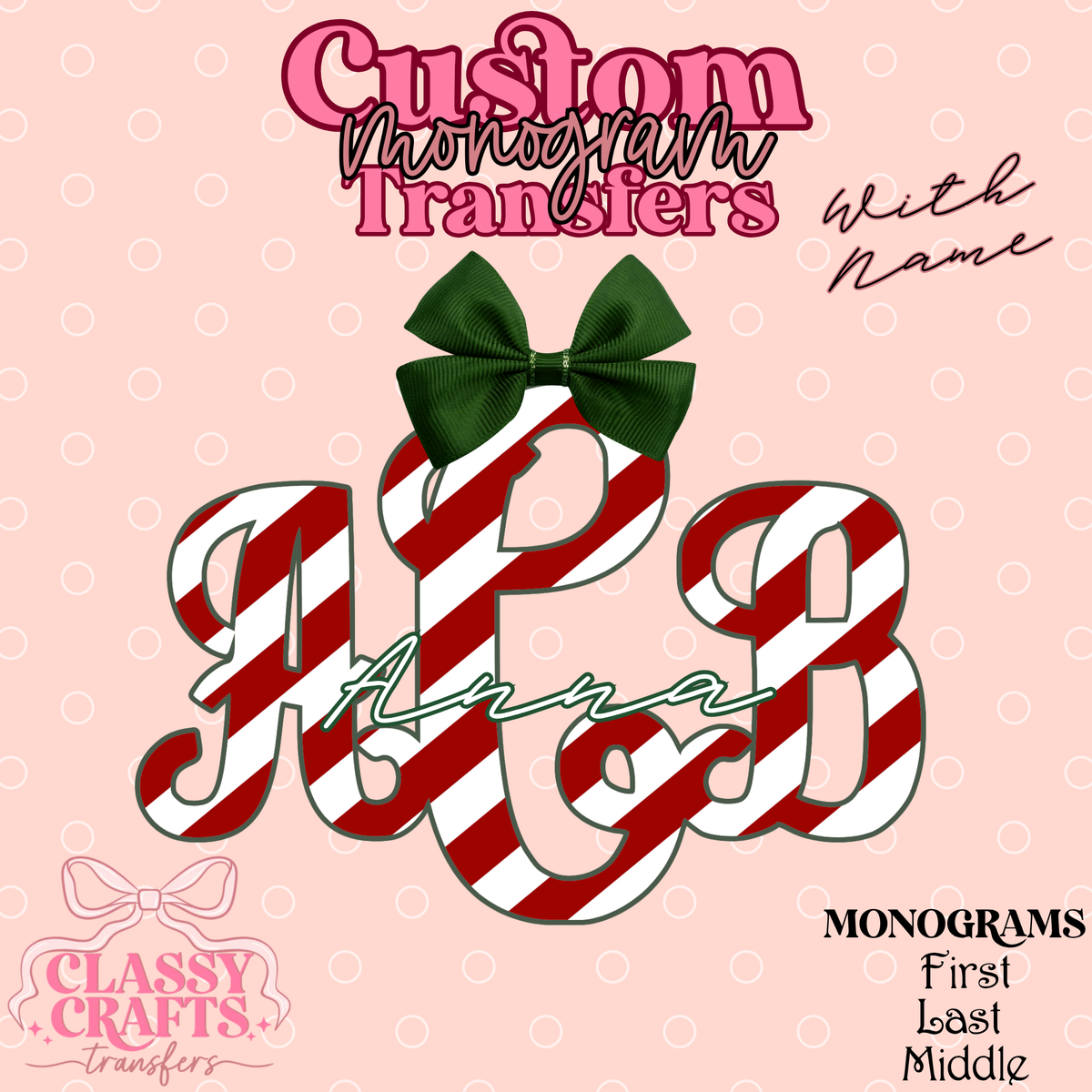 Candy Cane Striped - Custom Monogram Transfer