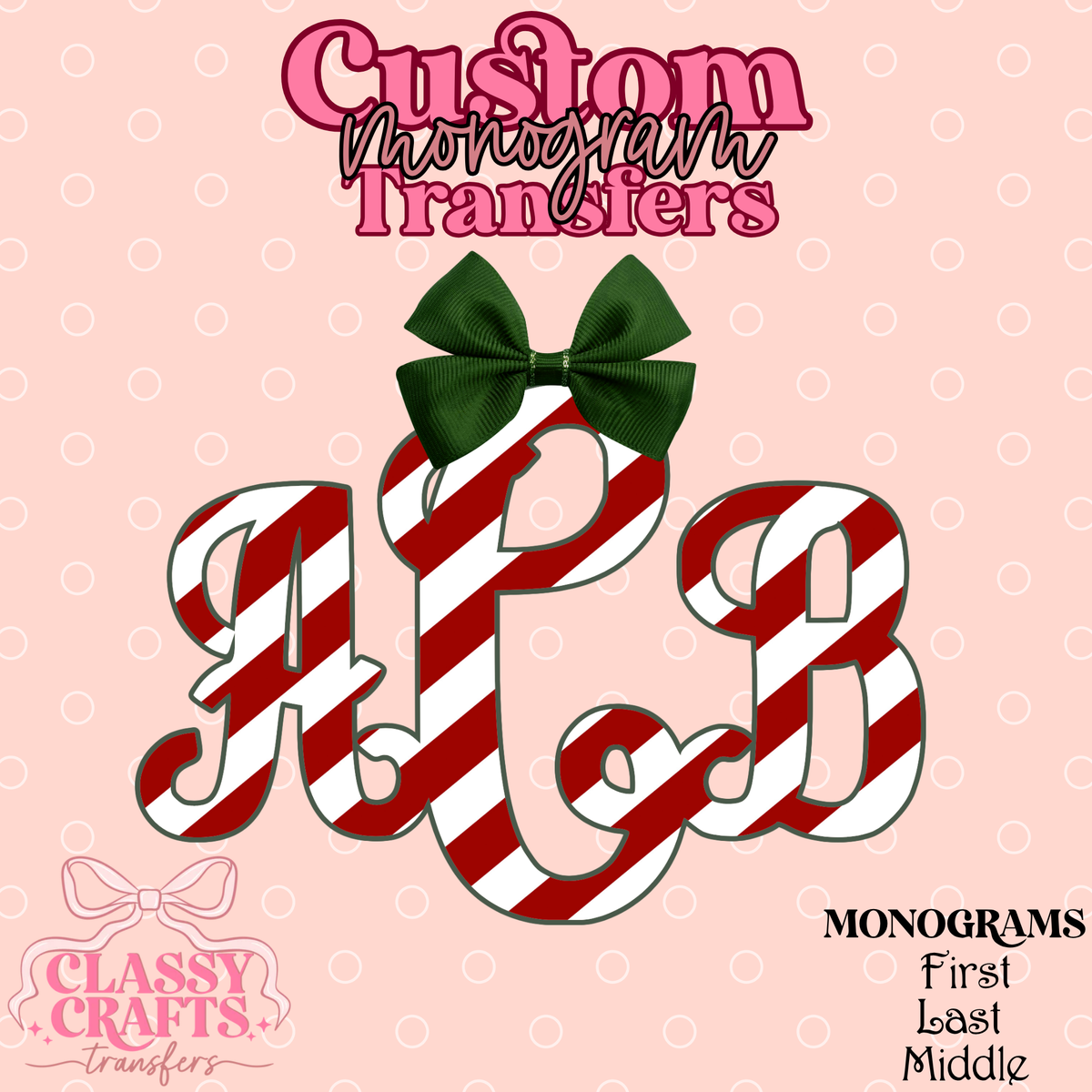 Candy Cane Striped - Custom Monogram Transfer