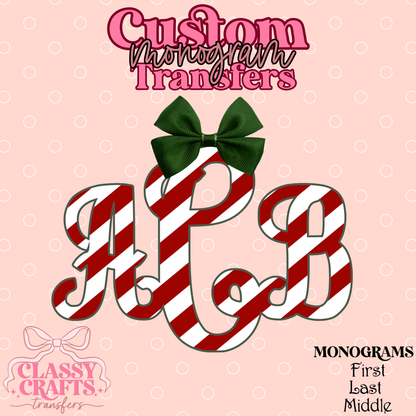 Candy Cane Striped - Custom Monogram Transfer