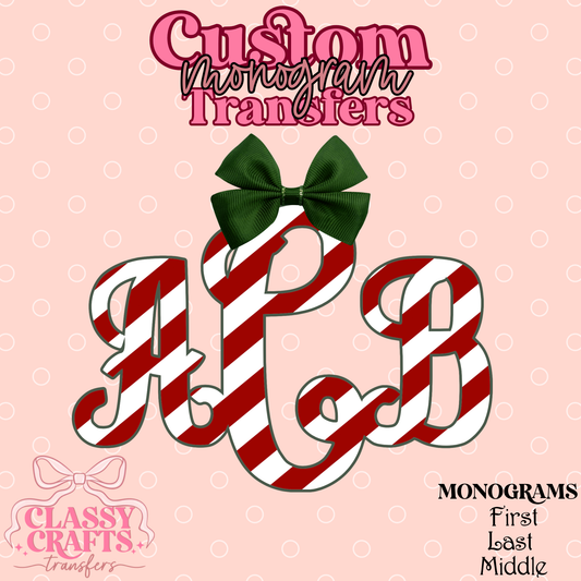 Candy Cane Striped - Custom Monogram Transfer