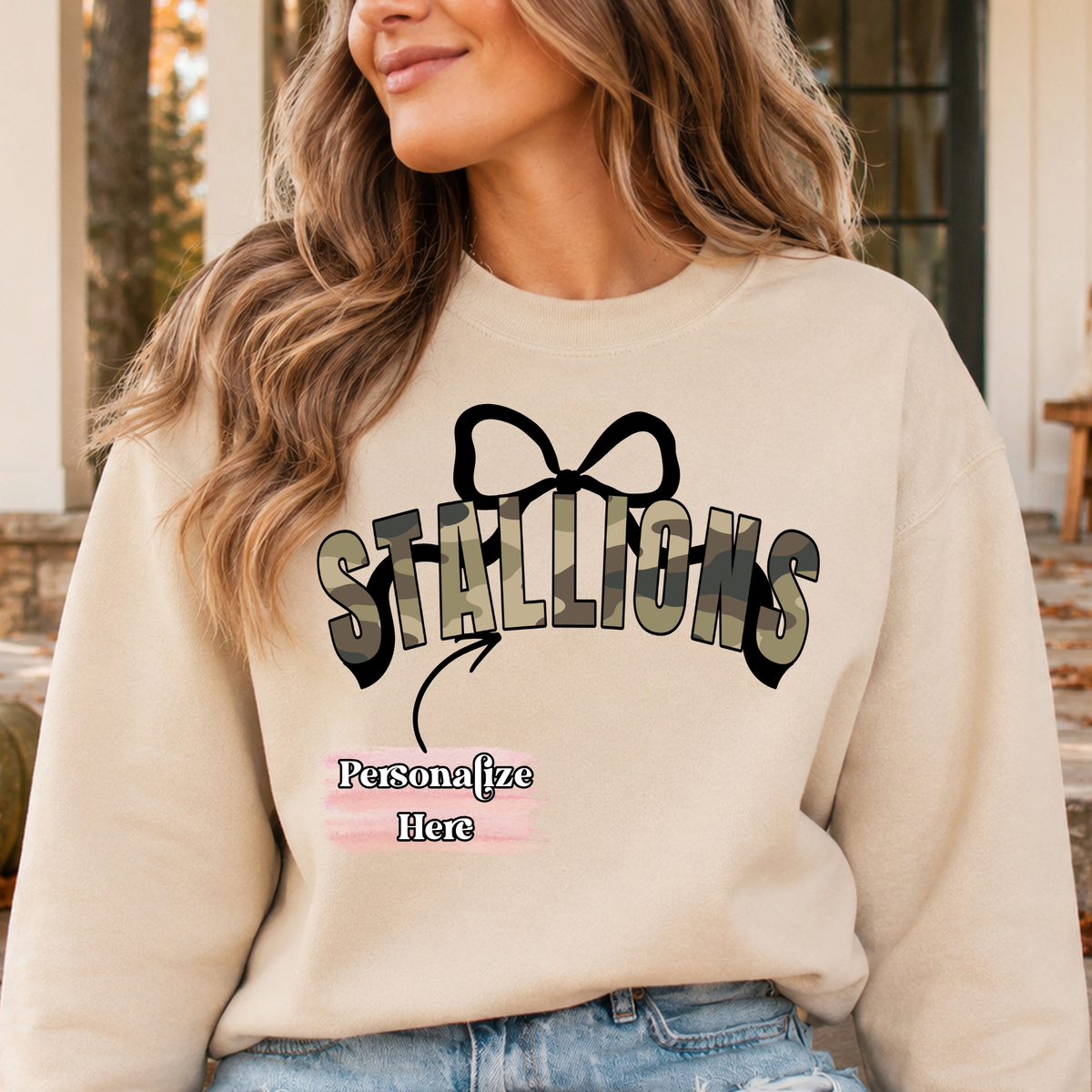Arched Camo Text With Bow -‼️Fully Customizable Transfer‼️