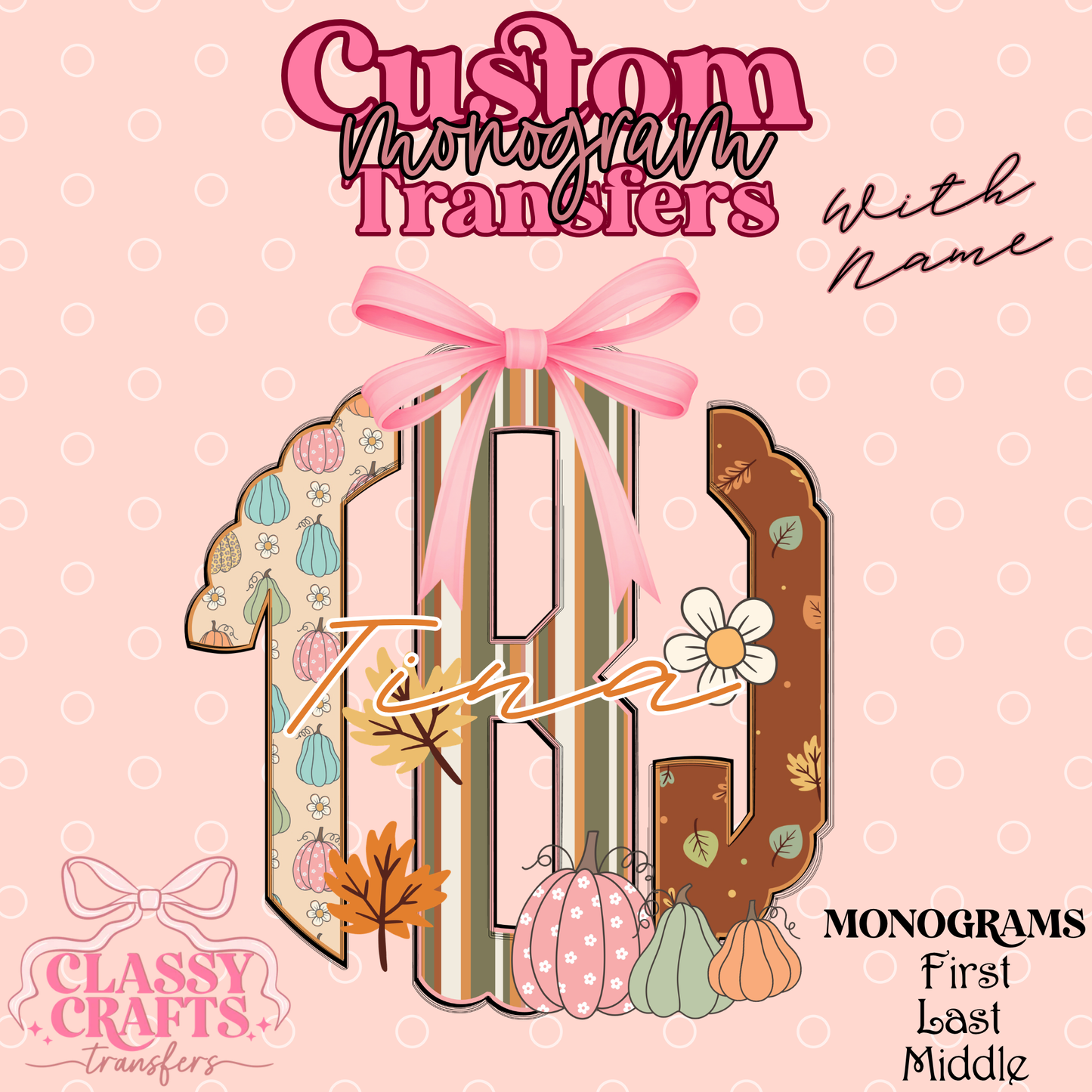 Fall Pumpkins & Leaves - Custom Monogram Transfer
