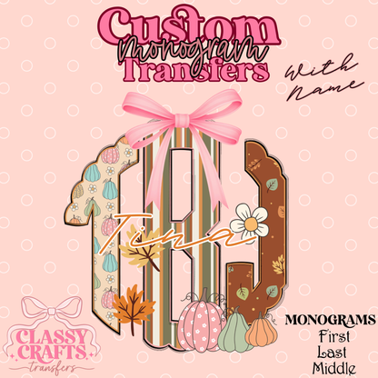 Fall Pumpkins & Leaves - Custom Monogram Transfer
