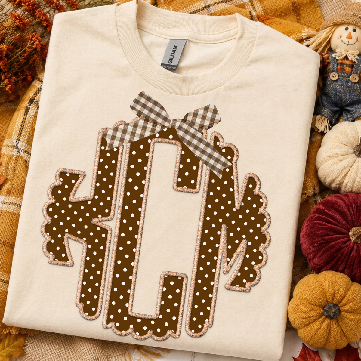Fall Neutral Polkadots - Custom Monogram Transfer