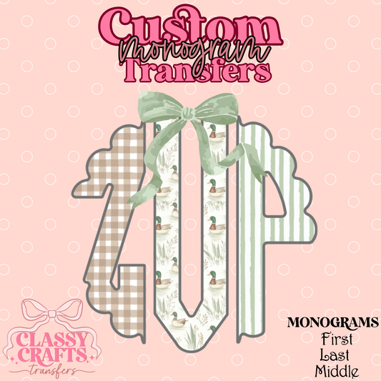 Preppy Gingham Mallard- Custom Scalloped Monogram Transfer