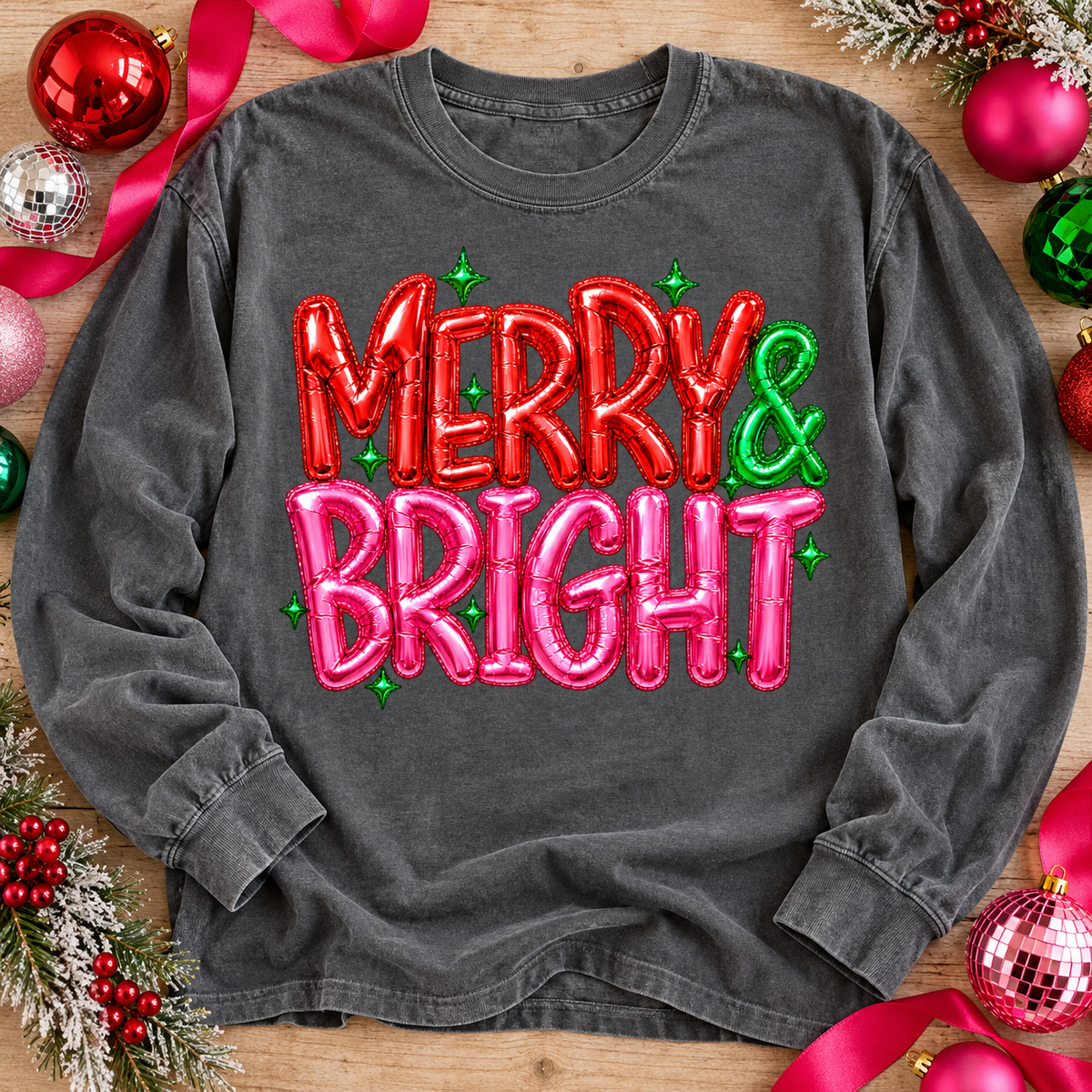 Merry & Bright Foil Balloon Letter Christmas Design (DTF)