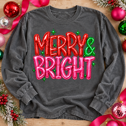 Merry & Bright Foil Balloon Letter Christmas Design (DTF)