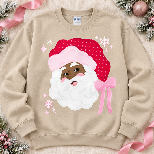 Believe Santa Pink Polka Dot Hat Bow Snowflakes (DTF)