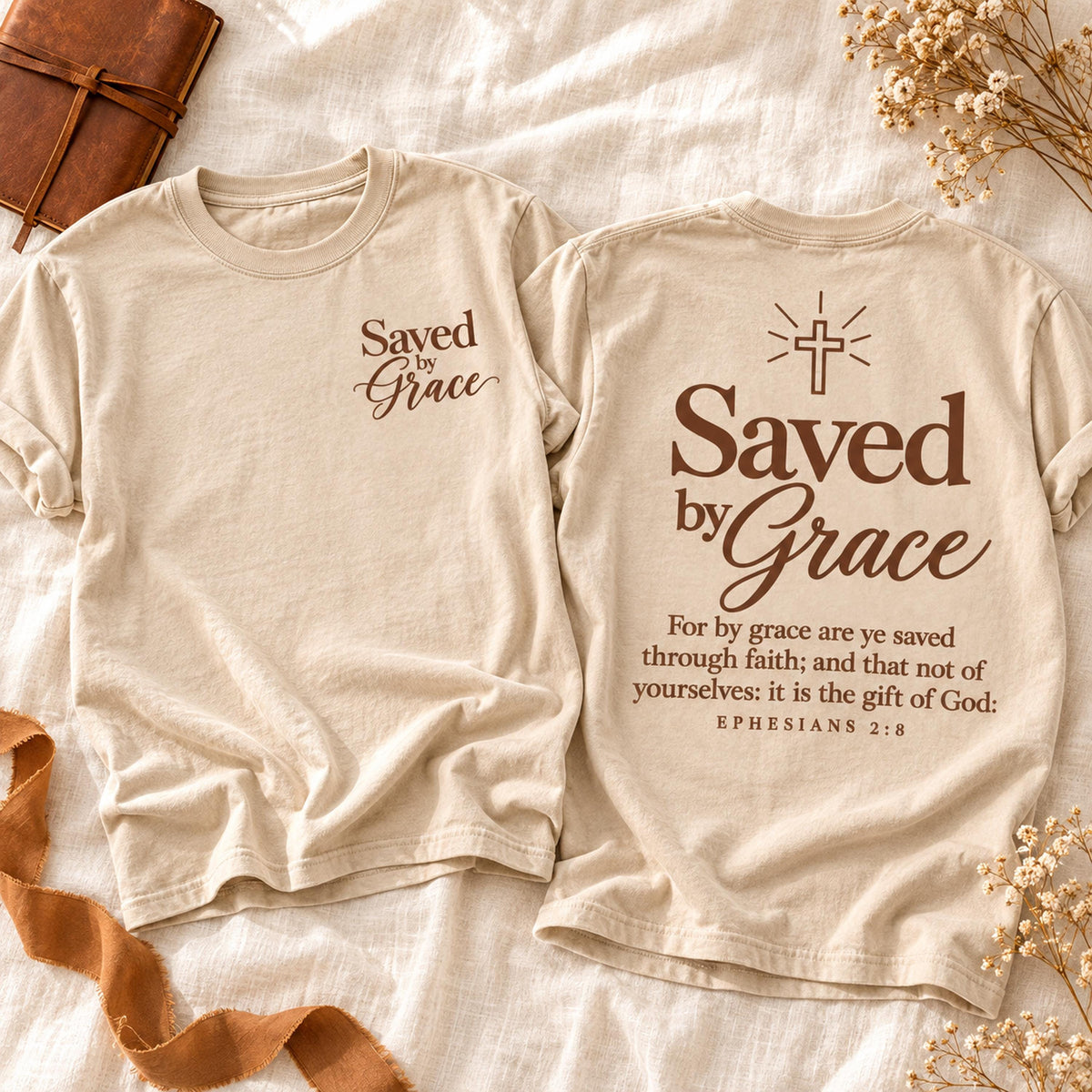 Saved by Grace Brown Script Typography DTF