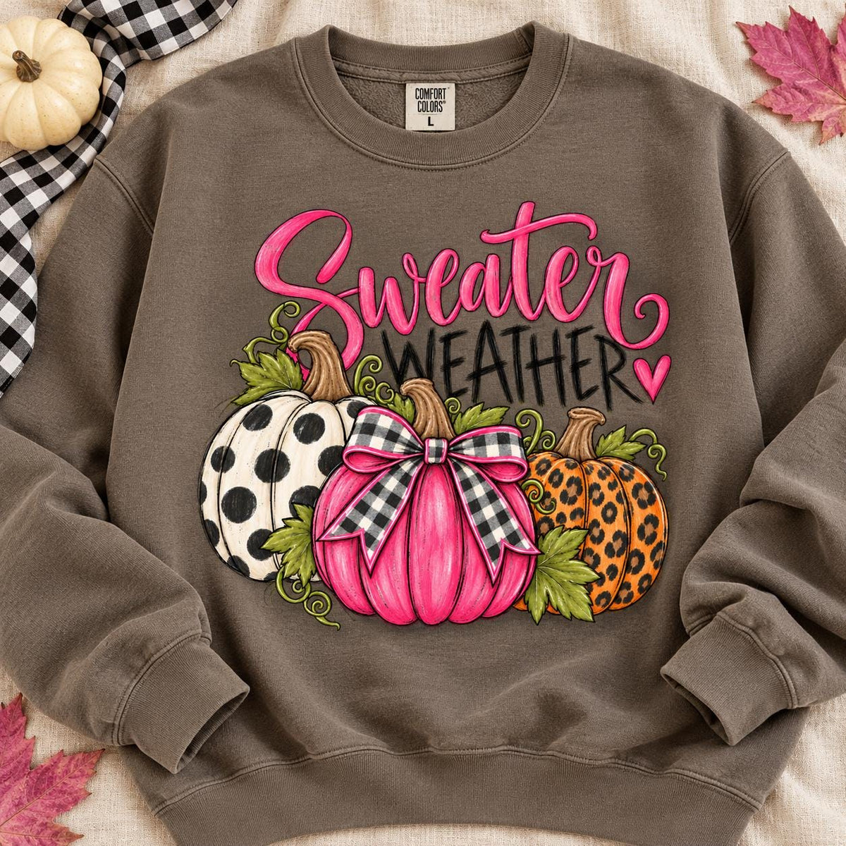 Sweater Weather Patterned Pumpkin Trio Fall (DTF)