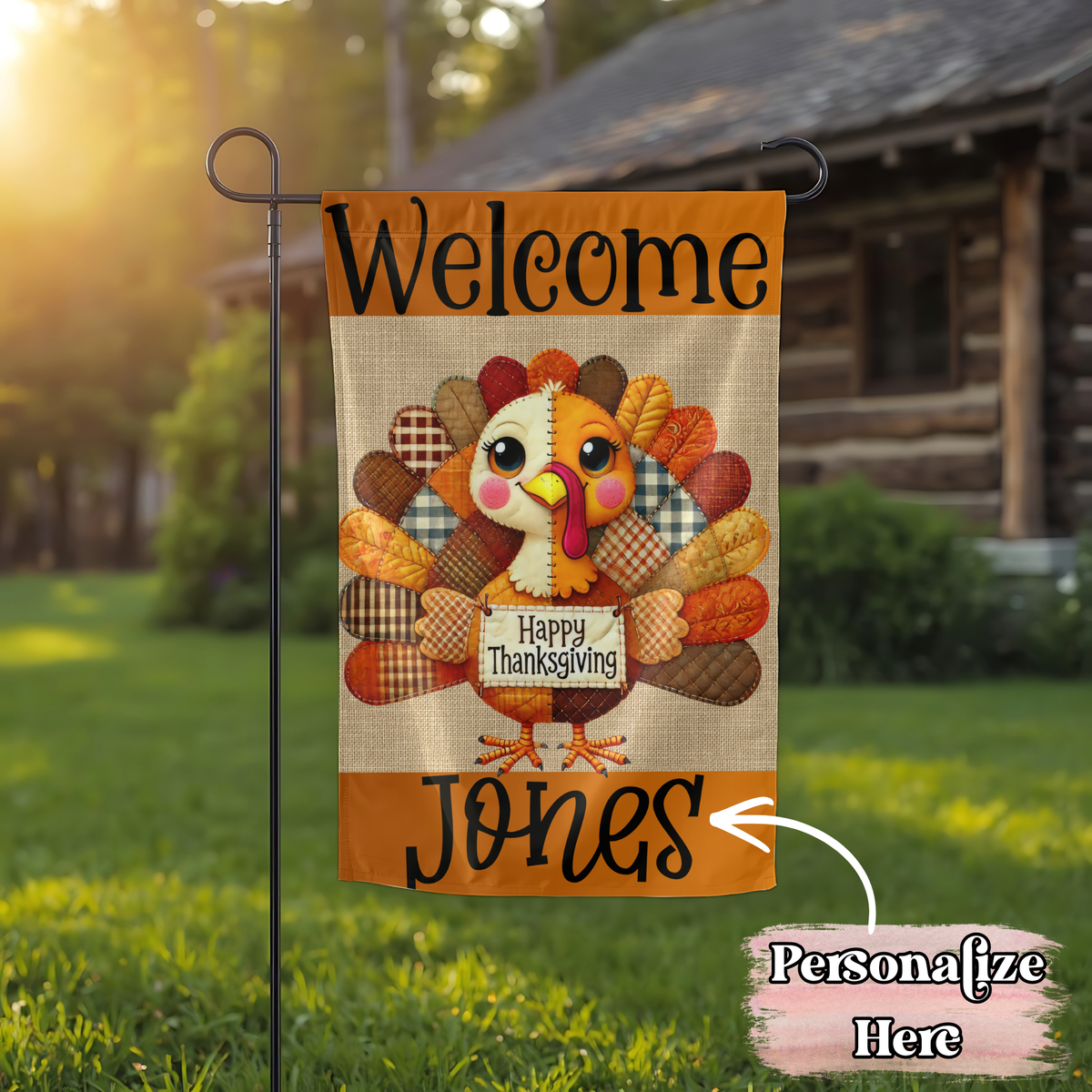 Faux Quilted Thanksgiving Turkey - 12x18 Inches - ‼️Fully Customizable Transfer‼️