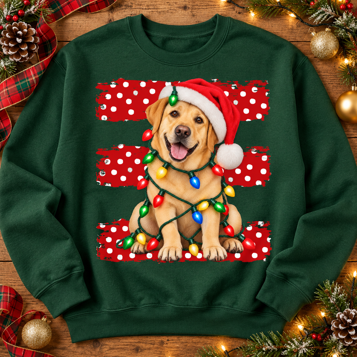 Yellow Lab Santa Hat Christmas Lights Holiday Dog (DTF)