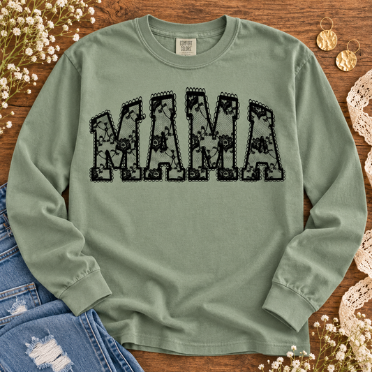 Black Lace Floral MAMA Bold Letter Design (DTF)