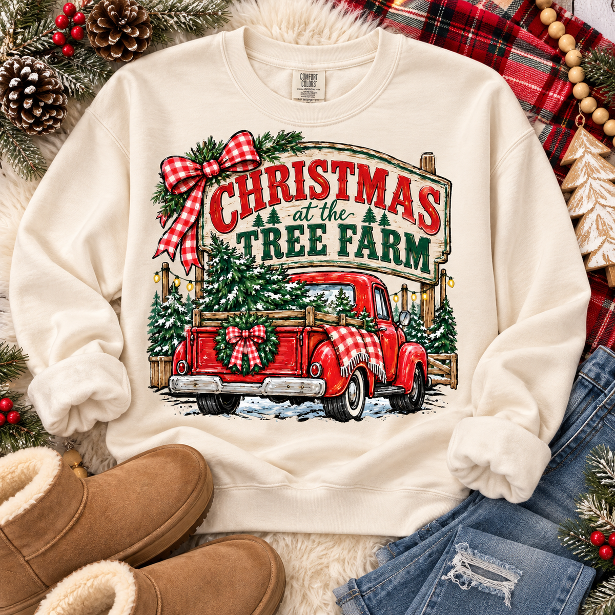 Christmas at the Tree Farm Red Vintage Truck (DTF)