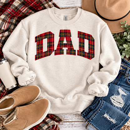 Red Plaid Flannel DAD Bold Varsity Letters (DTF)