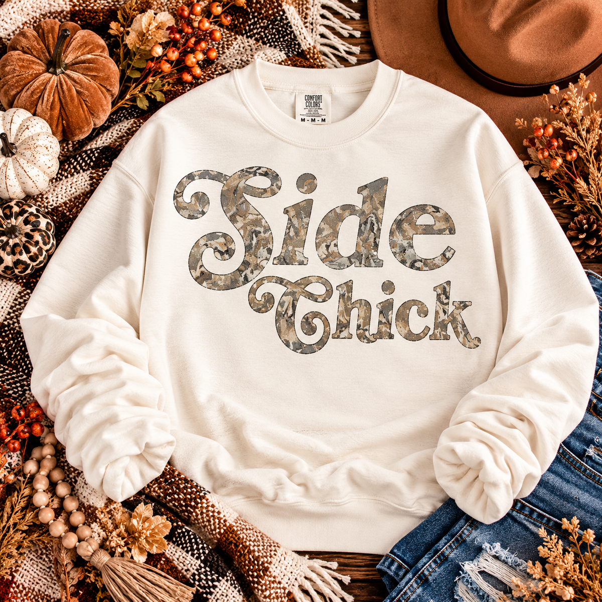 Side Chick Woodland Camo Script Text (DTF)