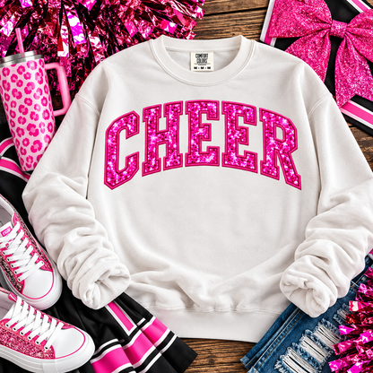 Arched Hot Pink Glitter Sparkle CHEER Bold Letters (DTF)