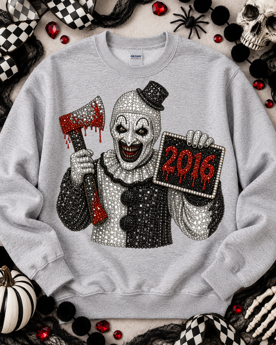 Rhinestone Evil Clown Bloody Axe 2016 Sign DTF