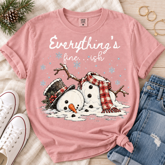 Fallen Melting Snowman Plaid Scarf Top Hat Snowflakes (DTF)