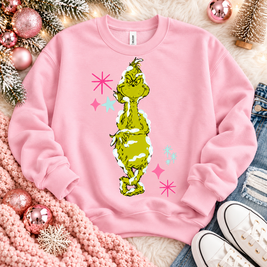 Grumpy Green G-Man Covered in Snow with Retro Stars (DTF)