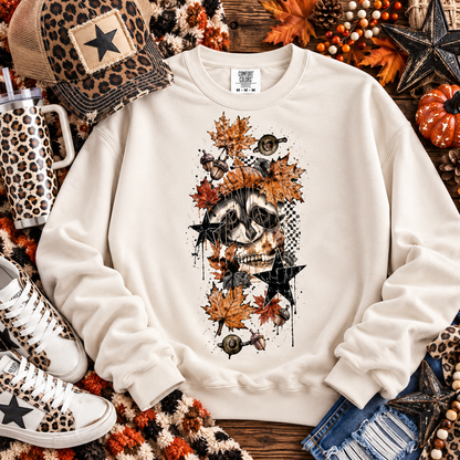Cozy Raccoon Fall Coffee Autumn Leaves Stars Acorns (DTF)