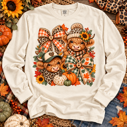 Cute Highland Cows Fall Pumpkins Plaid Leopard Bows (DTF)