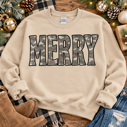 Merry Camo Distressed Bold Letter Word Art (DTF)