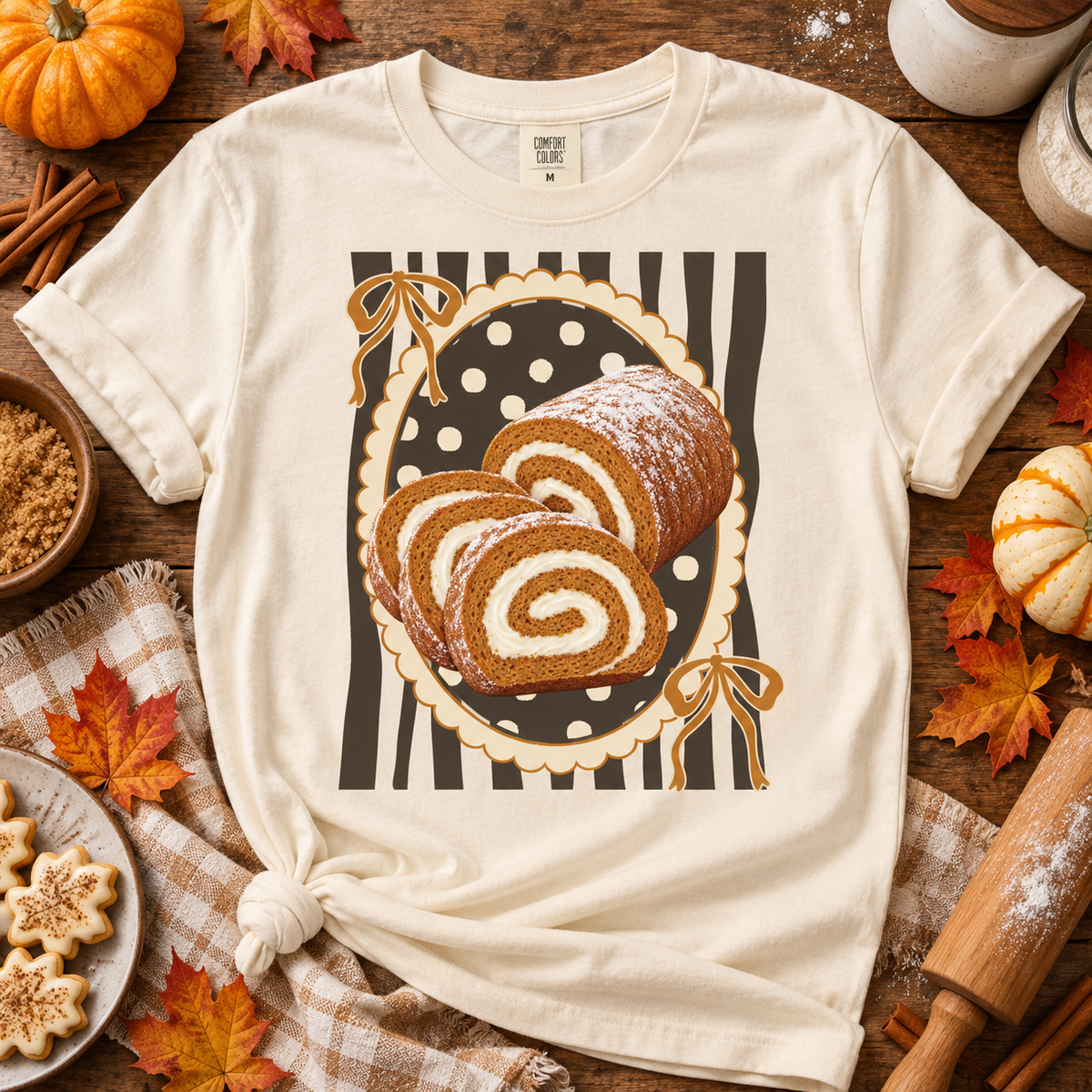 Cream Filled Spice Roll Cake Slices Retro Frame (DTF)