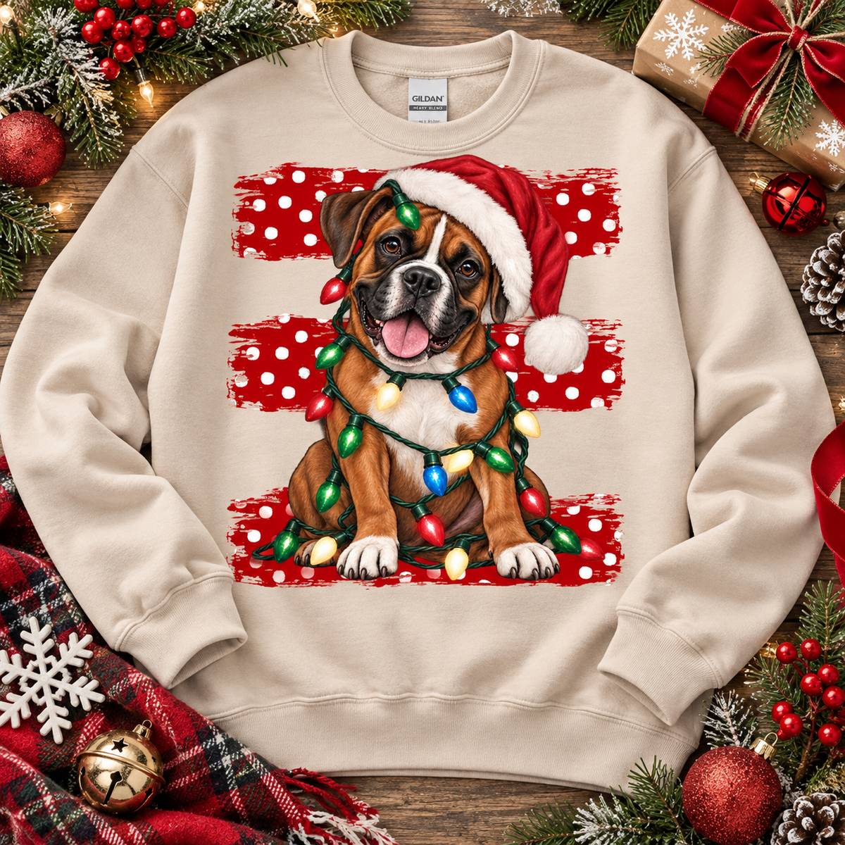Mastiff Santa Hat Christmas Lights Holiday Dog (DTF)