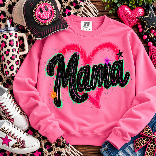 Mama Script with Pink Heart and Sparkles (DTF)