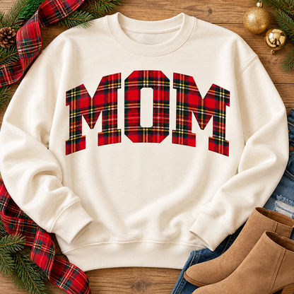 Red Plaid Varsity MOM Block Letters (DTF)