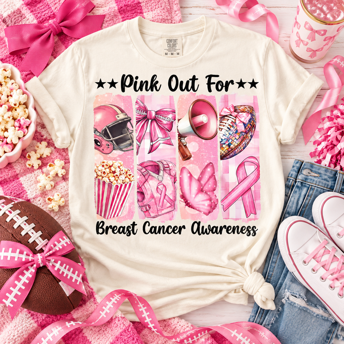Pink Out For Breast Cancer Awareness Football Collage (DTF)
